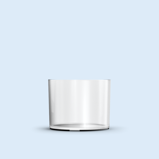 clear Spa Light plastic candle container on light blue background