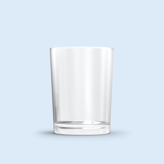 clear Votive plastic candle container on light blue background