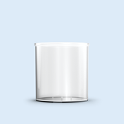 clear 30 Hour Jar plastic candle container on light blue background
