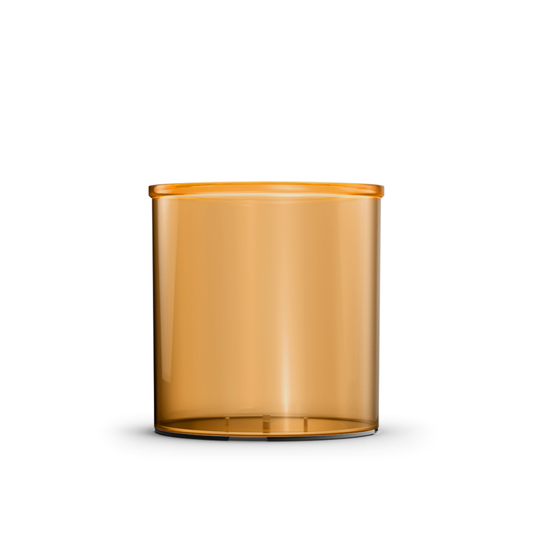 clear, orange, 30 Hour Jar plastic candle container on white background