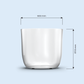 clear 4 Ounce Jar plastic candle container on light blue background, with width and height measurements in millimeters