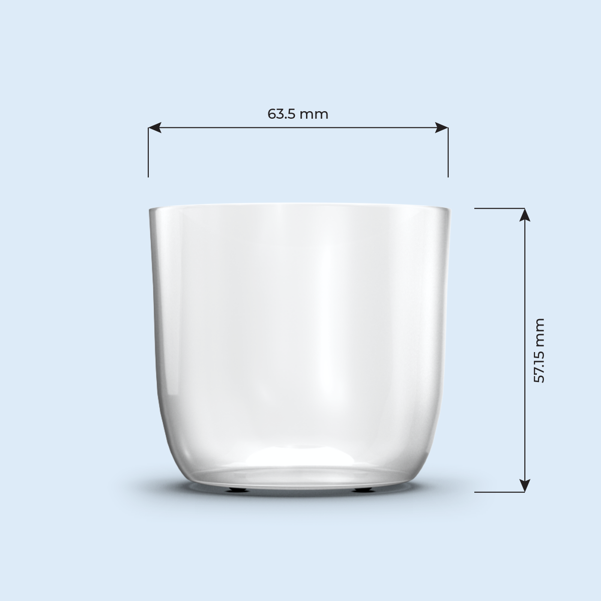 clear 4 Ounce Jar plastic candle container on light blue background, with width and height measurements in millimeters