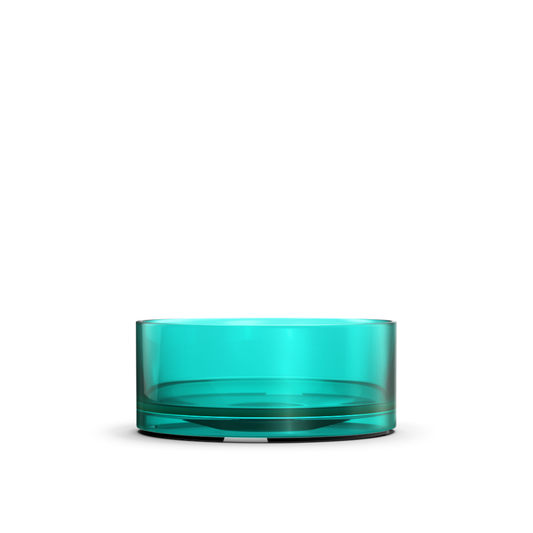 clear, teal, Maxi Light plastic candle container on white background