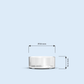 clear Mini Tea Light plastic candle container on light blue background, with width and height measurements in millimeters