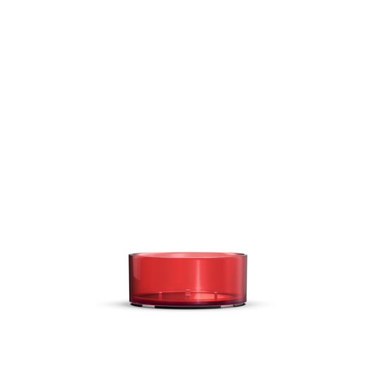 clear, red, Mini Tea Light plastic candle container on white background