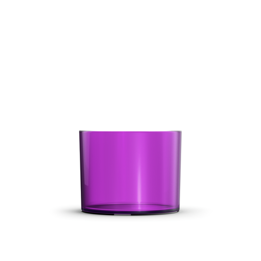 clear, purple, Spa Light plastic candle container on white background